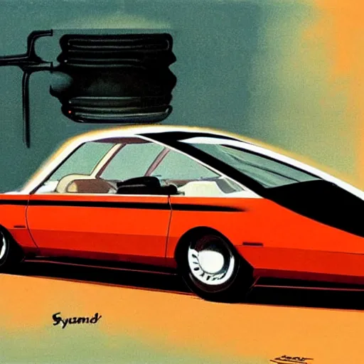 Image similar to concept art for a car with built - in meat smoker, painted by syd mead