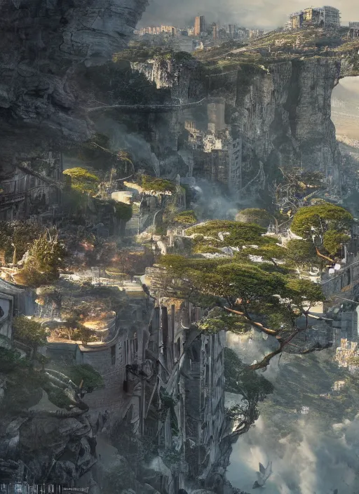 Image similar to chtulu attacking cape town city, table mountain, dense foliage beautiful details, strong composition by kim jung giu weta studio rutkowski, james gurney and greg rutkowski, and lucasfilm