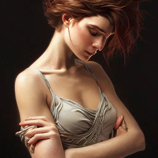 Prompt: ultra realistic illustration, a painting of genderbent tim henson from polyphia, intricate, elegant, highly detailed, digital painting, artstation, concept art, smooth, sharp focus, illustration, art by artgerm and greg rutkowski and alphonse mucha