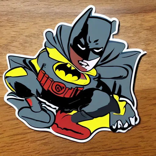 Image similar to die cut sticker of batman breakdancing, splatter paint