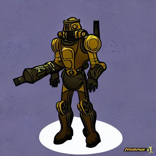 Image similar to fallout enclave fighter in power armor with a minigun in his hands stands next to the entrance to the shelter from fallout, fallout 2 stylization, isometric, post - apocalyptic,