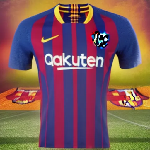 Image similar to FC Barcelona soccer jersey, realistic, 4k, uhd, real life