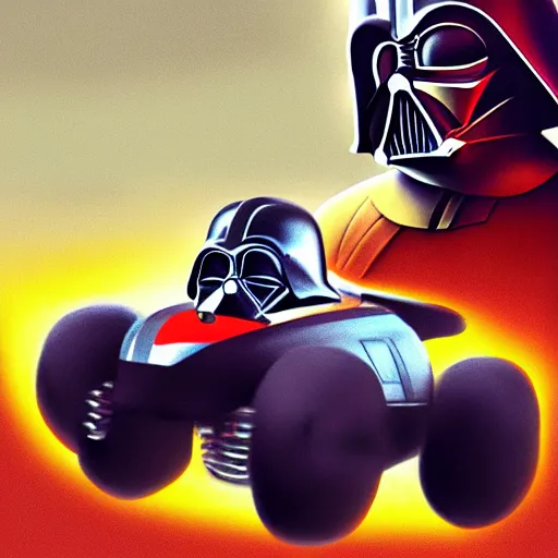 Prompt: darth vader in mario kart, nintendo 6 4,, colorful, digital art, fantasy, magic, trending on artstation, ultra detailed, professional illustration by nintendo