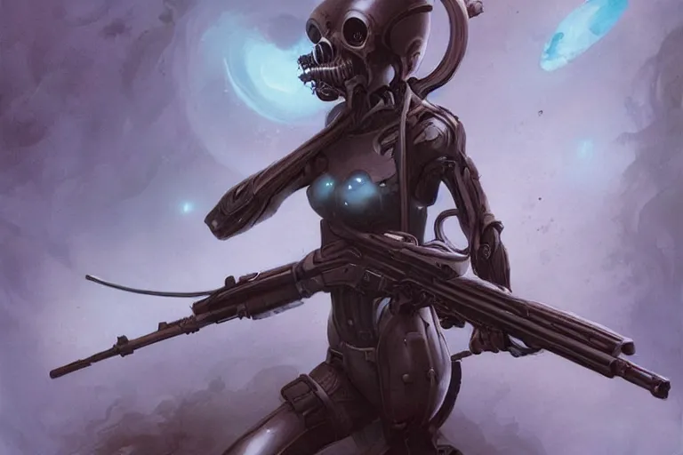 Prompt: Blackhole Rifle, unsettling, creepy, horror, Professional Illustration by ArtGerm and Peter Mohrbacher