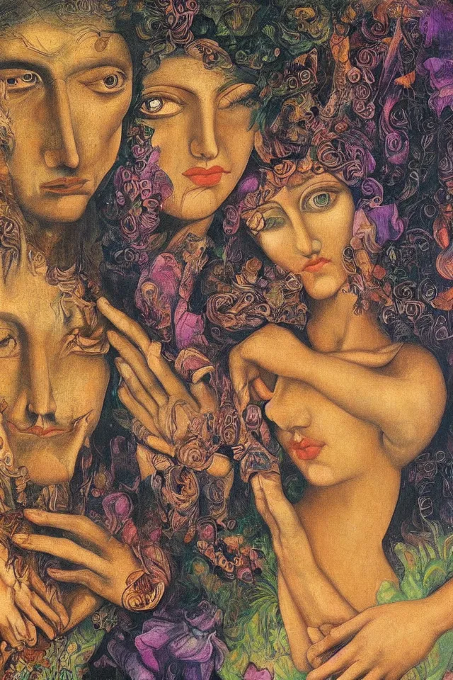 Image similar to closeup floral portrait of man and woman by wojciech siudmak and ernst fuchs, oil on canvas