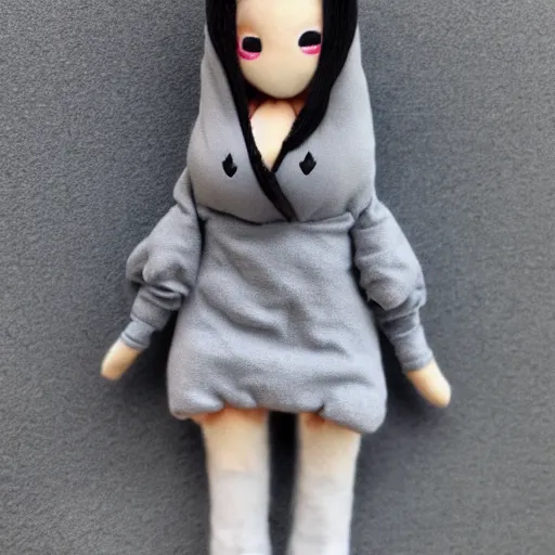 Prompt: cute fumo plush of a casually dressed girl in a grey hoodie