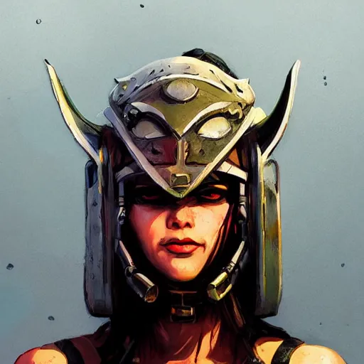 Image similar to cyberpunk viking helmet mask warrior goddess robot ninja fantasy, art gta 5 cover, official fanart behance hd artstation by jesper ejsing, by rhads, makoto shinkai and lois van baarle, ilya kuvshinov, ossdraws