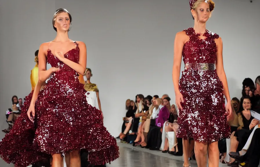 Image similar to a wine bottle themed dress, award winning runway show photography,