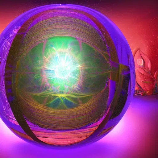 Image similar to psychonautist in a crystal sphere, digital painting, award winning, volumetric lighting