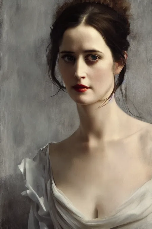 Image similar to beautiful oil matte portrait painting, eva green posing langourously, art by anders zorn, wonderful masterpiece highly detailed, beautiful cinematic light deep focus, elegant, digital painting, smooth, sharp focus, blue eyes, dramatic illumination, ultra realistic, 8 k, art by artemisia lomi gentileschi and caravaggio