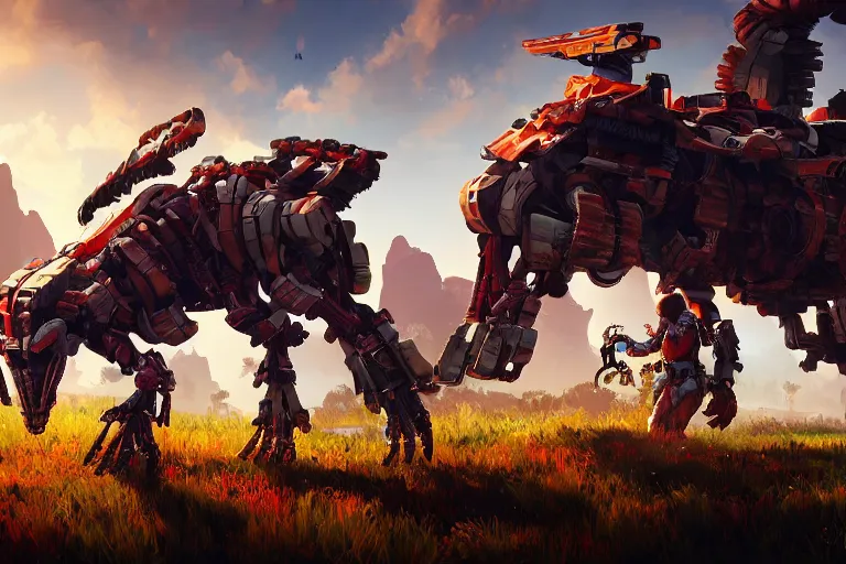 Image similar to grazer machine mecanical creature robot of horizon forbidden west horizon zero dawn bioluminiscence global illumination ray tracing hdr fanart arstation by ian pesty and alena aenami artworks in 4 k