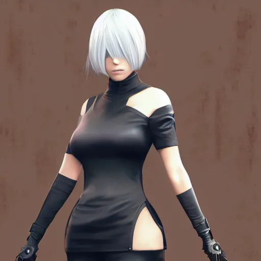 Image similar to portrait of 2B nier automata wearing skin tight clothes screenshot from the video game Half life 2 digital art trending on Artstation, CGSociety