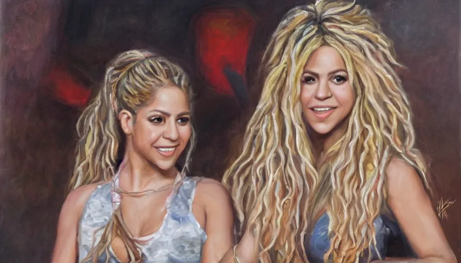 Image similar to oil painting of the singer shakira creating a husband