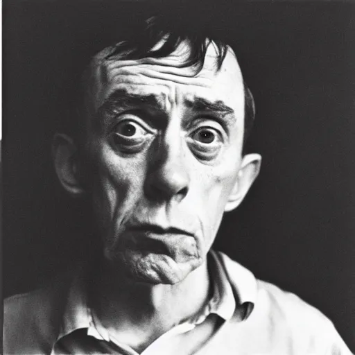 Image similar to photo of Carl Switzer by Diane Arbus, black and white, high contrast, Rolleiflex, 55mm f/4 lens