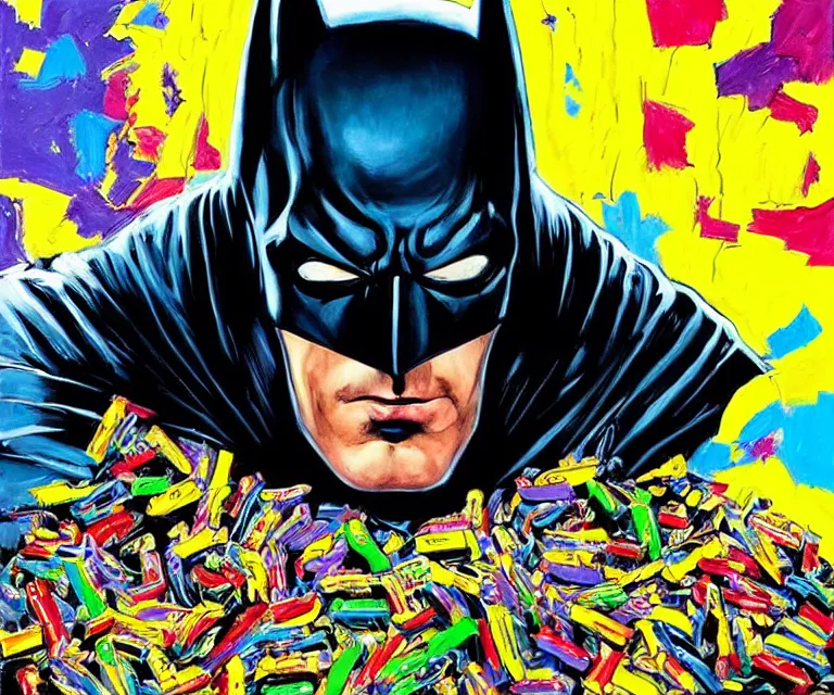 Prompt: “ sad batman crying and snacking on crayons from the box, eviscerated, photorealistic, hyperrealism, highly detailed, very pixar, mildly francoise nielly ”