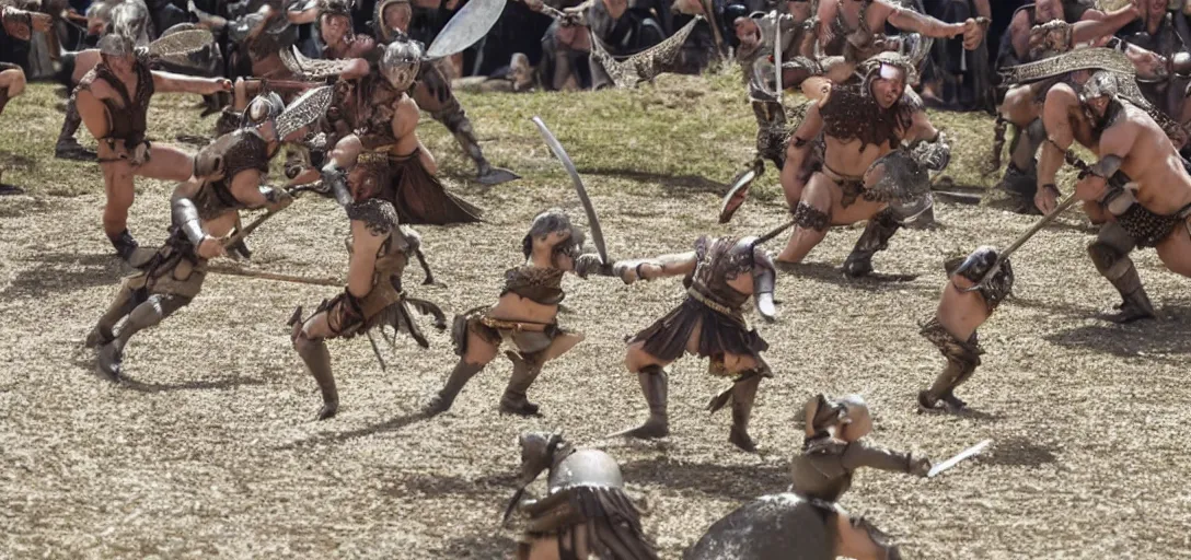 Image similar to mices as gladiator fight in a gladiator arena