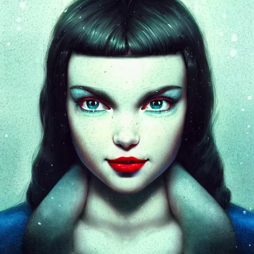 Image similar to portrait of sinister teenage snow white, intricate artwork. by Tooth Wu, wlop, beeple, dan mumford. octane render, trending on artstation, greg rutkowski very coherent symmetrical artwork. cinematic, hyper realism, high detail, octane render, 8k, iridescent accents