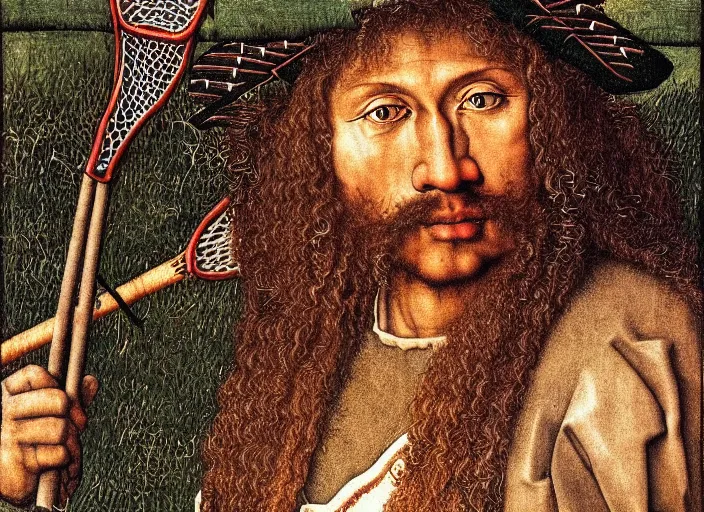 Image similar to lacrosse player, highly detailed, 8k, intricate, Albrecht Durer style