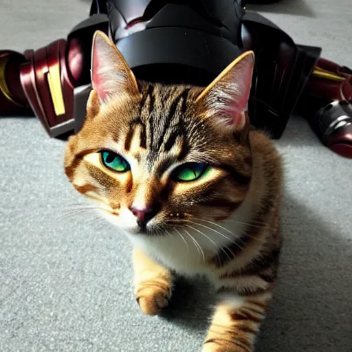 Image similar to cat in iron man armour