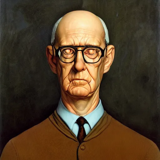 Image similar to portrait face head eyes man fungal ears Mushroom Sorcerer the Hank Hill camouflaged as a breadbasket wearing a black shirt mark ryden greg rutkowski andrew wyeth giorgio de chirico