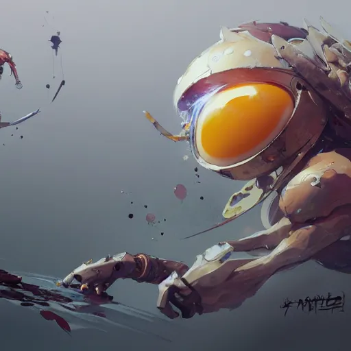 Image similar to concept art of fried egg, highly detailed painting by dustin nguyen, akihiko yoshida, greg tocchini, greg rutkowski, cliff chiang, 4 k resolution, trending on artstation, 8 k