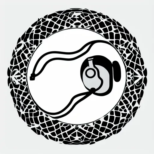 Image similar to svg sticker, centered, round-cropped, white-space-surrounding, Dragon listening to headphones, flat colors, vector art