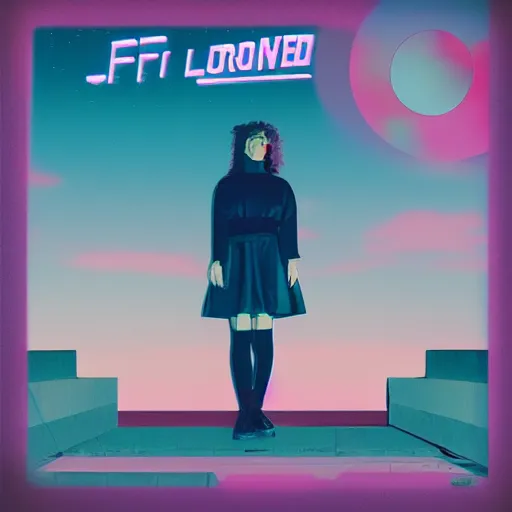 Image similar to lofi vaporwave retro futurism album artwork underground unknown lonely girl