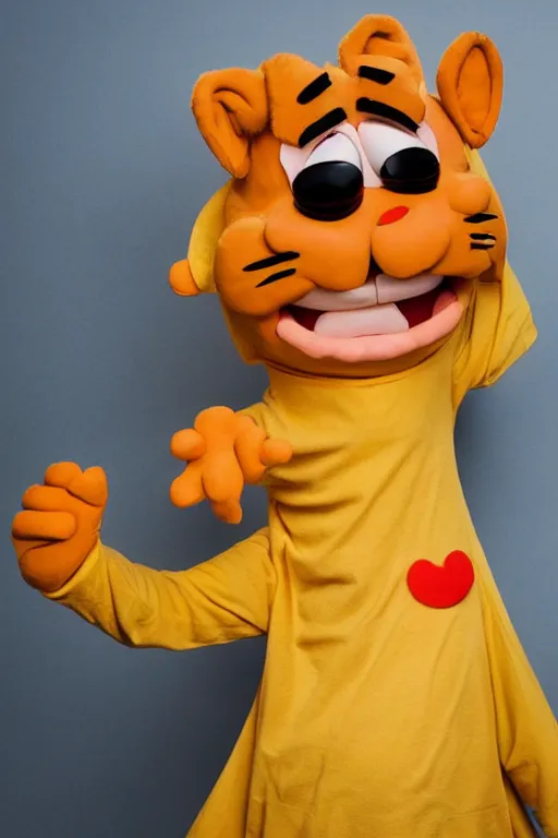 Image similar to portrait of Jacksfilms dressed in Garfield costume, starring in live-action adaptation of the comics, cosplay photograph,