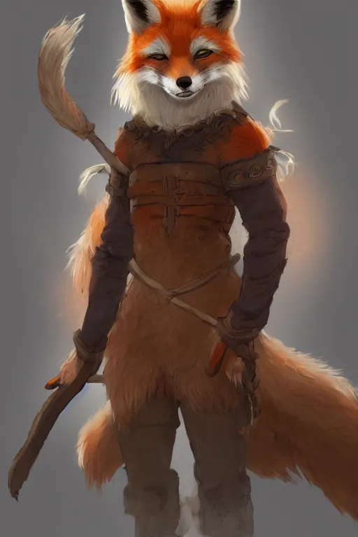 Image similar to an anthropomorphic medieval fox with a fluffy tail, backlighting, trending on artstation, digital art, furry art, trending on furaffinity, fantasy art, by kawacy