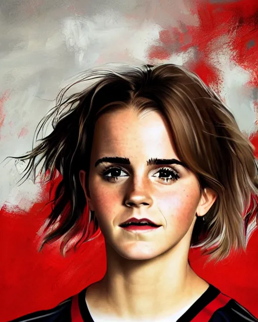 Image similar to a portrait of emma watson as a lokomotiv football player, hyper realistic