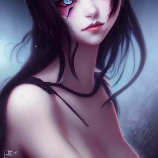 Prompt: Portrait of evil nekomimi girl, beautiful face, dark fantasy, intricate, elegant, highly detailed, digital painting, artstation, concept art, smooth, sharp focus, illustration, art by tran ross