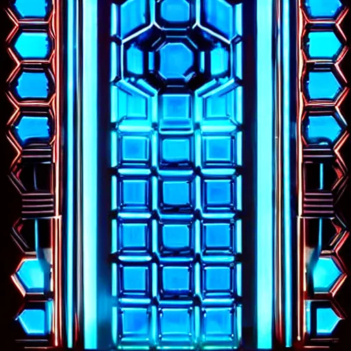 Prompt: a blue hexagonal door from the movie tron : legacy