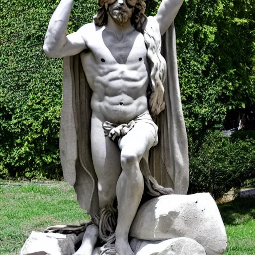 Prompt: a statue of a handsome guy with chestnut hair long hair glasses as a greek god