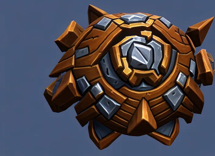 Prompt: crooked round bone shield, stylized stl, 3 d render, activision blizzard style, hearthstone style