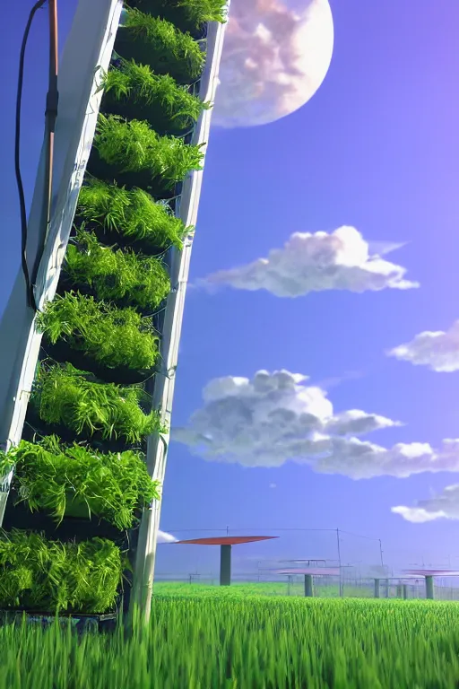 Image similar to vertical agriculture, solarpunk, studio ghibli, octane render, 4 k