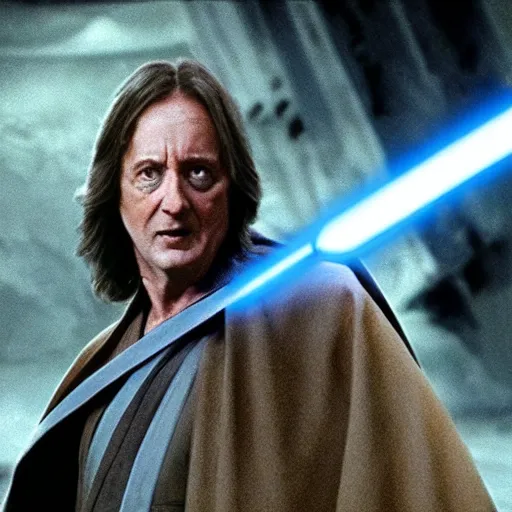 Image similar to brent spiner as a jedi master cinematic scene, wide angle, full body, 3 5 mm