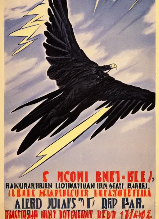 Image similar to balck Vulture with one lightning bolts in 1940s propaganda poster