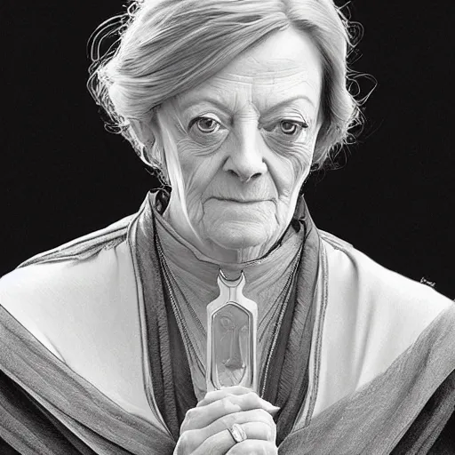 Image similar to amazing lifelike award winning pencil illustration of Maggie smith as reverend mother trending on art station artgerm Greg rutkowski alphonse mucha cinematic