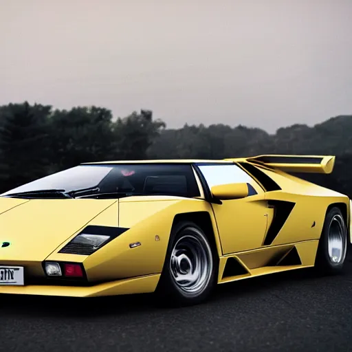 Image similar to “Lamborghini Countach brochure photo, 4K, cinematic”