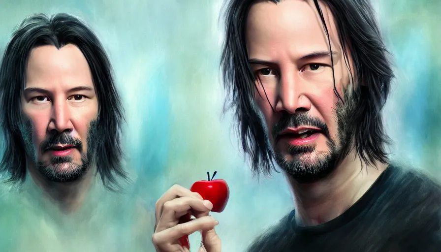 Image similar to Keanu Reeves is an apple, hyperdetailed, artstation, cgsociety, 8k