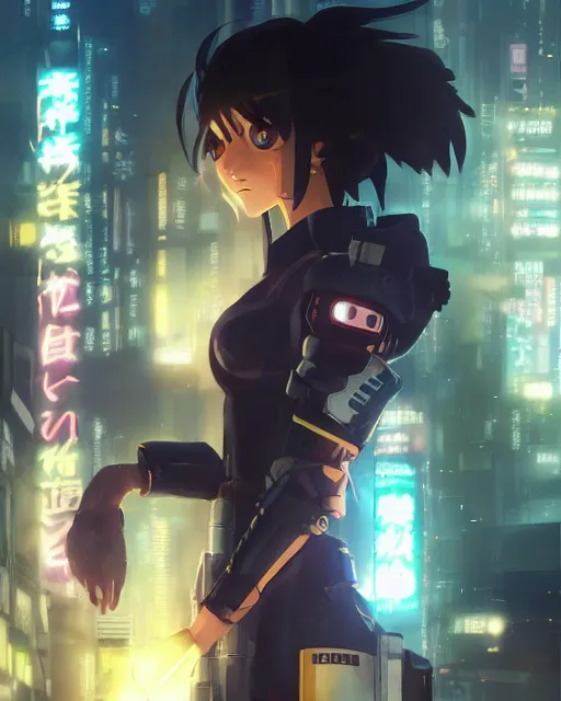 Image similar to portrait of anime girl in mechanic armor in night tokyo by makoto sinkai, my hero academia,cyberpunk, greg rutkowski, perfect face, fine details