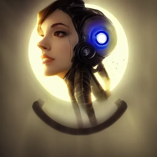 Image similar to portrait of GLaDOS , amazing splashscreen artwork, splash art, GLaDOS head slightly tilted, natural light, elegant, intricate, fantasy, atmospheric lighting, cinematic, matte painting, GLaDOS