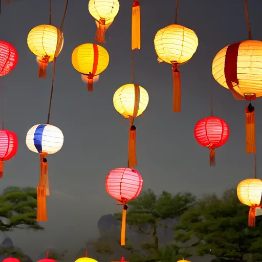 Image similar to Hanging ancient Japanese paper lanterns, clean background