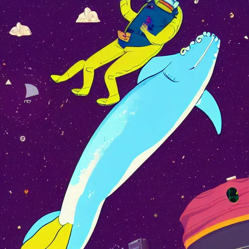 Image similar to Bojack Horseman riding a whale in space, beautiful digital art, trending on artstation, Bojack Horseman