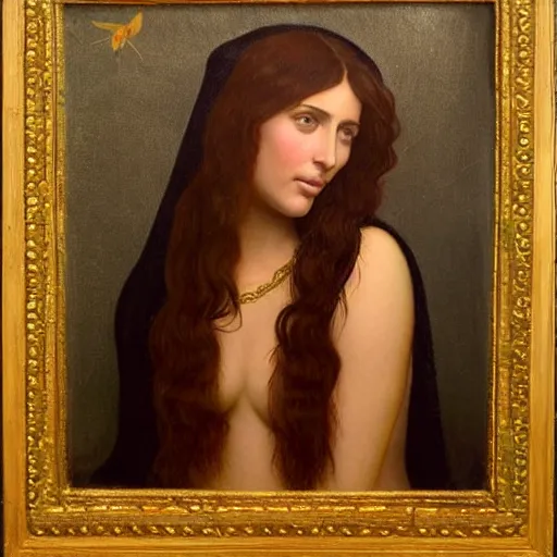 Image similar to a Pre-Raphaelite painting of Kim Kardashian as the Virgin Mary