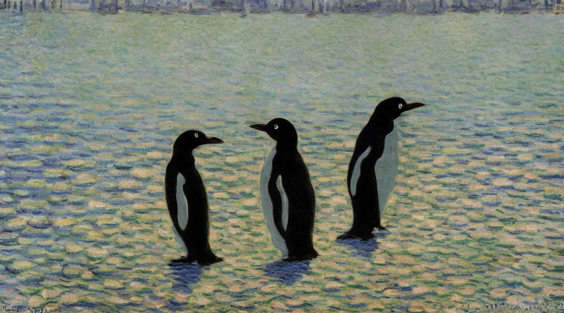 Image similar to Linux Tux penguin wallpaper painted by Claude Monet