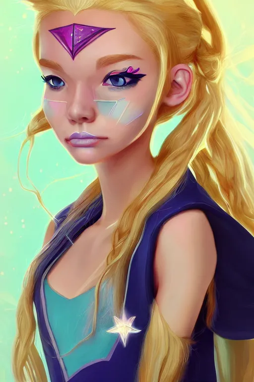 Prompt: a hyper realistic portrait of star butterfly princess from star vs the forces of evil ( tv series ), high - contrast, intricate, elegant, highly detailed, digital painting, artstation, concept art, smooth, sharp focus, illustration