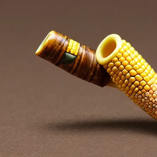 Prompt: a corn cob pipe in different makes, varying art styles, close - ups, varying angles, frames