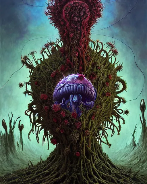 Image similar to the platonic ideal of flowers, rotting, insects and praying of cletus kasady carnage thanos dementor wild hunt chtulu mandelbulb schpongle tsar bomba bioshock xenomorph akira, ego death, decay, dmt, psilocybin, concept art by randy vargas and zdzisław beksinski