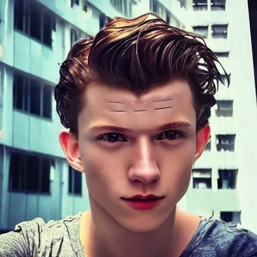 Prompt: “a realistic detailed photo of a guy who is an attractive humanoid who is half robot and half humanoid, who is a android, Tom Holland, shiny skin”